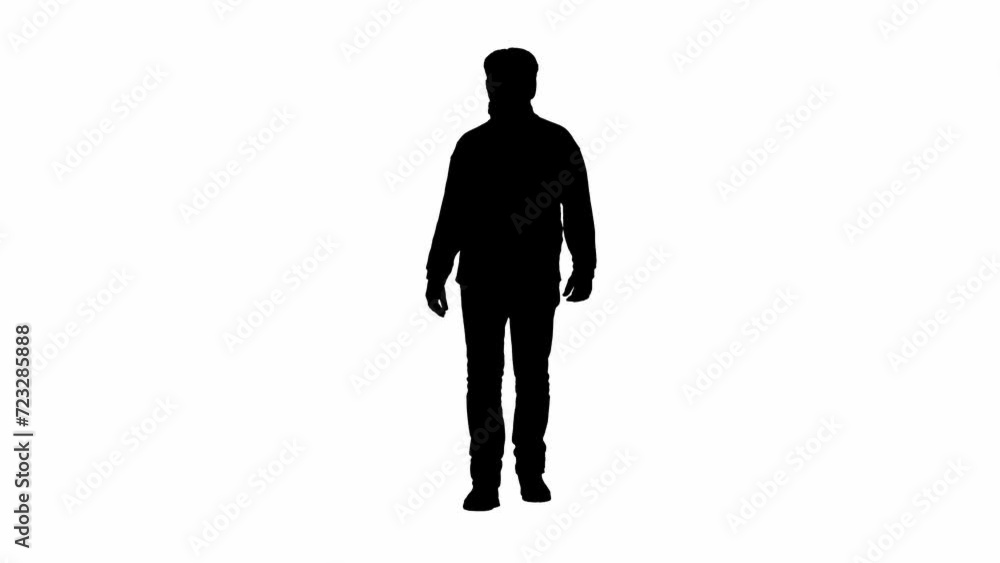 Black silhouette of elderly bearded man on white isolated background. Full frame elderly man walking, front view. Black silhouette of elderly bearded man on white isolated background. Full frame elderly man walking, front view.