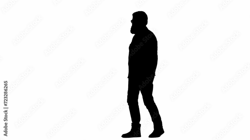 Black silhouette of elderly bearded man on white isolated background. Full frame elderly man walking. Half turn. Black silhouette of elderly bearded man on white isolated background. Full frame elderly man walking. Half turn.