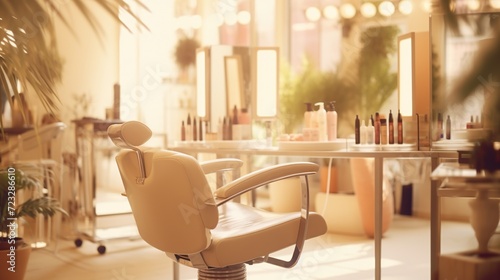 Beauty salon interior with soft light decoration. Created with Generative AI photo