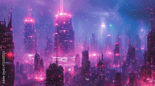 Cyberpunk-inspired neon cityscapes with intricate details and a futuristic color palette