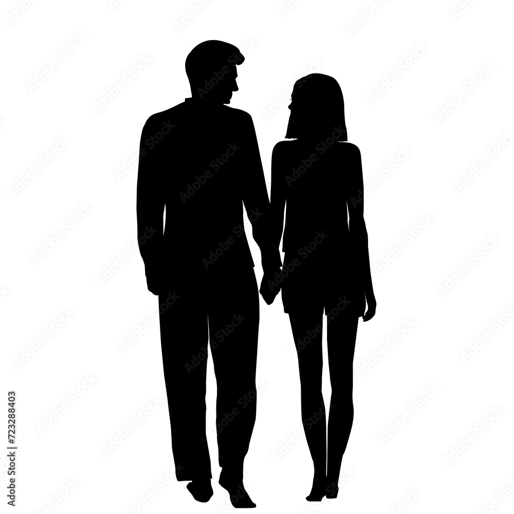 Back silhouettes of a couple in love holding hands Back silhouettes of a couple in love holding hands