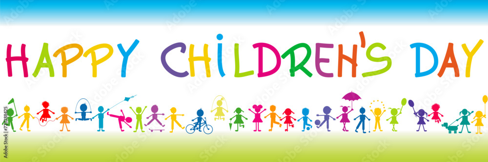 Happy Children's Day poster with stylized children playing