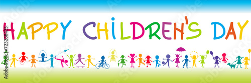 Happy Children's Day poster with stylized children playing