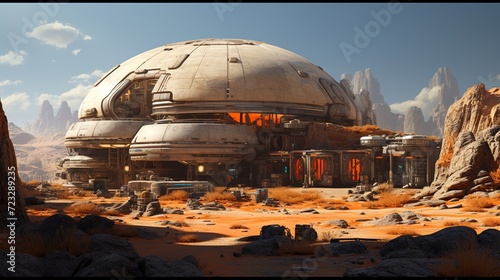 sci-fi construction in the desert, digital painting illustration