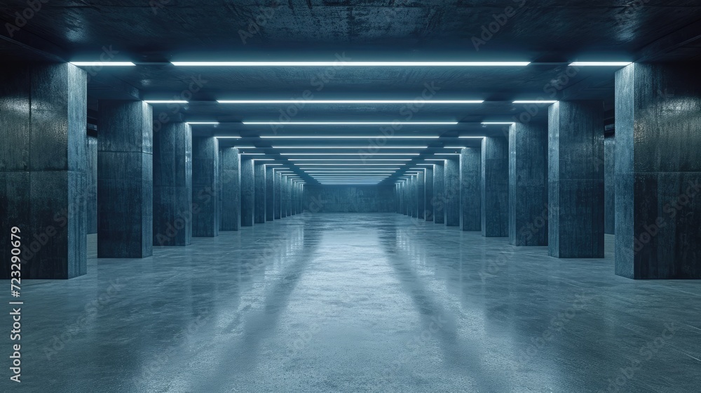 Futuristic Underground Tunnel with Blue Lighting