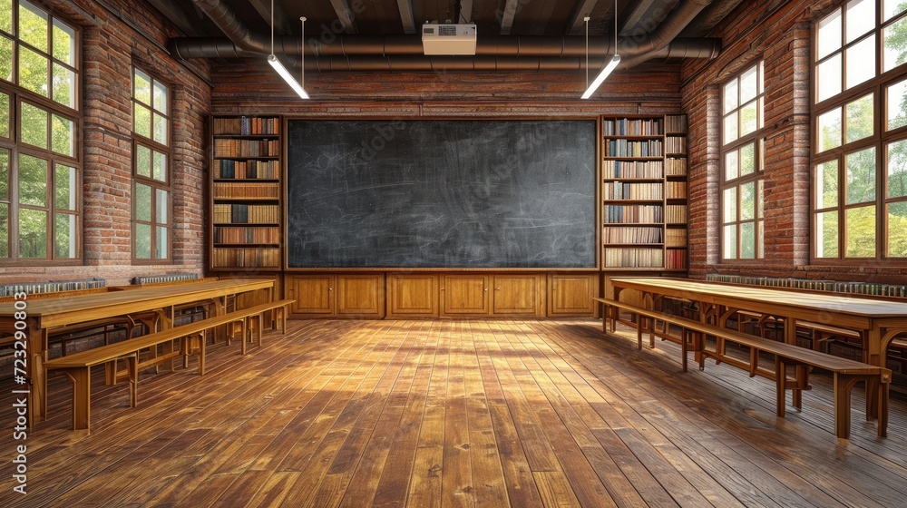 Classic Wooden Library Interior with Chalkboard