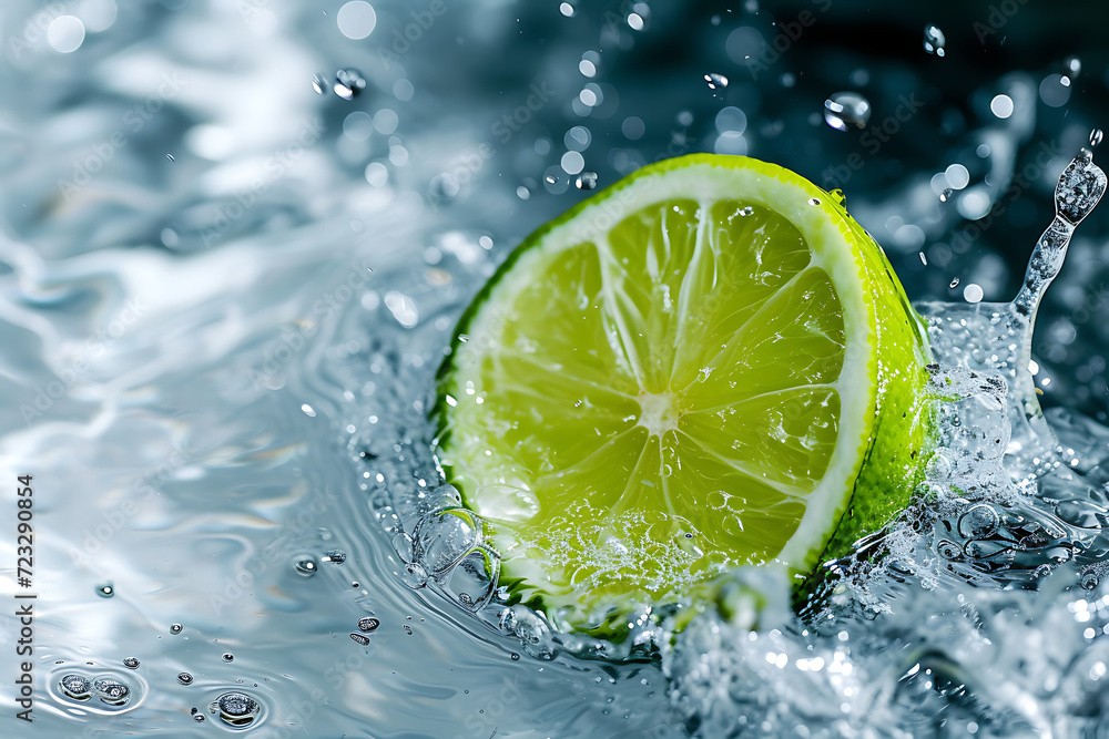 Green lime in water splash. Green lime in water splash.