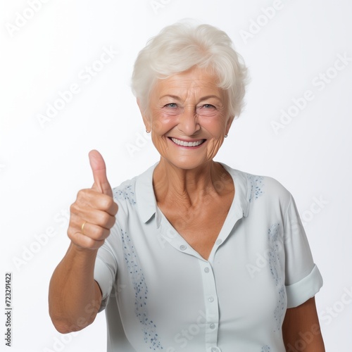 Elderly woman showing thumbs up