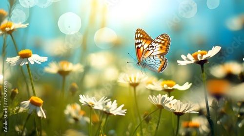 Vibrant summer scene with a butterfly on a flowers generative ai © Mehak
