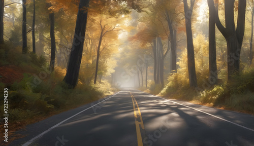 Whispers of Adventure Endless road through a rainforest, whispering tales of faraway lands and untold stories
