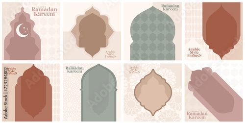 ramadan kareem stylish templates for social media, promotions and advertising baner, islamic frame vector illustration in arabic style. graphic boho style with abstract shapes