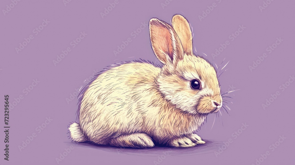 a drawing of a rabbit sitting on top of a purple surface and looking at the camera with a surprised look on its face and ears, with a purple background. a drawing of a rabbit sitting on top of a purple surface and looking at the camera with a surprised look on its face and ears, with a purple background.