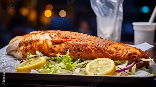 Balik ekmek fish in a bread traditional turkish fast food istanbul turkey photo