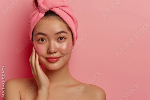 Skillful Application Of Makeup Enhances The Natural Beauty Of A Captivating Young Asian Woman, With Perfect Symmetry And Copy Space