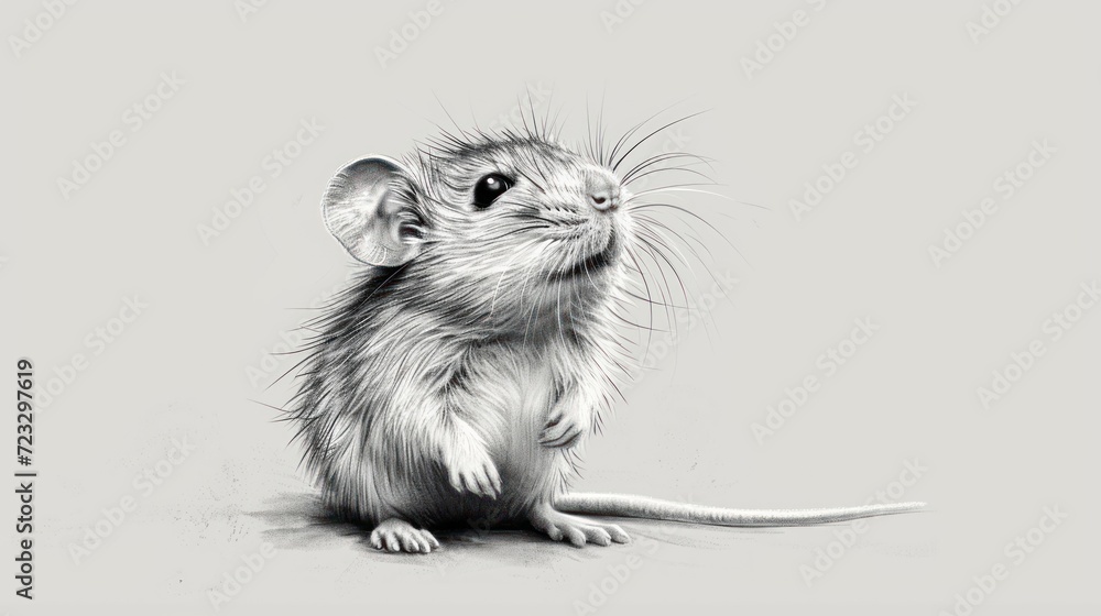 a black and white drawing of a rat on a gray background, looking up to the sky, with its front paws on the rat's back end of the rat. a black and white drawing of a rat on a gray background, looking up to the sky, with its front paws on the rat's back end of the rat.