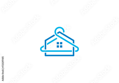 simple hanger with house logo design, home laundry symbol vector
