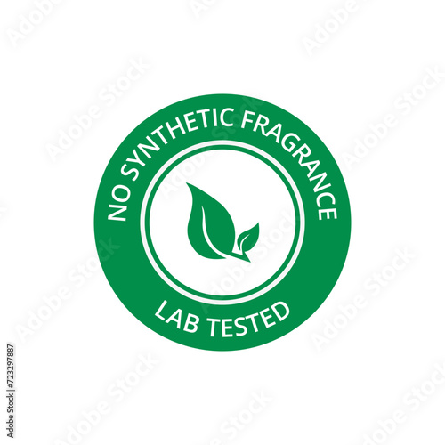 No synthetic fragrance label design sticker, round green vector with leaf icon