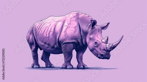  a drawing of a rhinoceros on a purple background with a light purple background and a light purple background with the rhinoceros on it s left side.