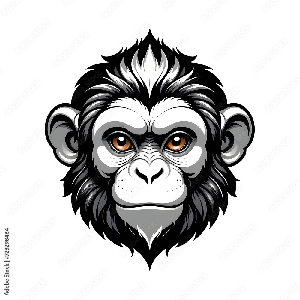 Fototapeta premium Black Ape Head Illustration with Transparent Background 