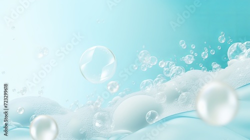 Bubble background with shampoo foam and detergent soap aqua 3d photo