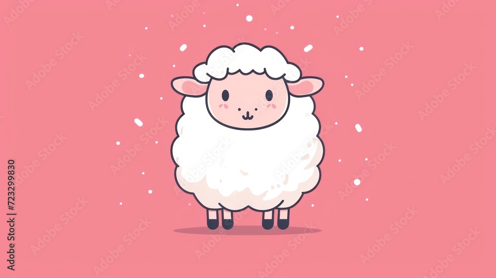 a white sheep standing on a pink background with snow flakes on it's head and a pink background with snow flakes all over it's face. a white sheep standing on a pink background with snow flakes on it's head and a pink background with snow flakes all over it's face.