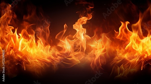 Burning fire background, flame border realistic image