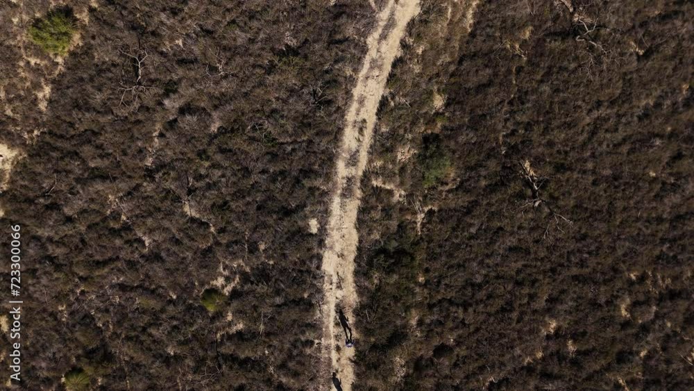 Aerial view of hikers walking Aerial view of hikers walking