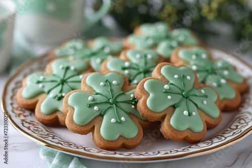 Cookies for St. Patrick's Day adorned with green clover
