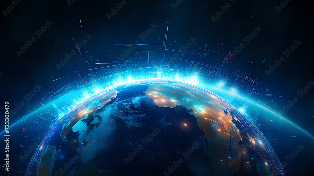 Fototapeta premium Digital technology universe earth abstract graphics poster web page PPT background