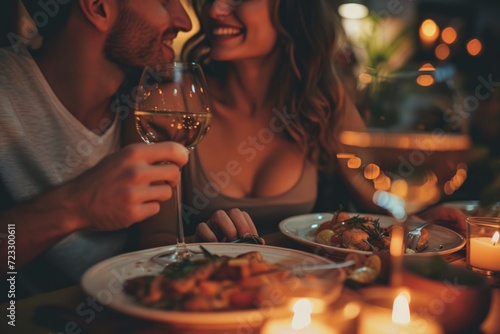 Happy Couple Savoring Delightful Dinner, Creating Cherished Moments