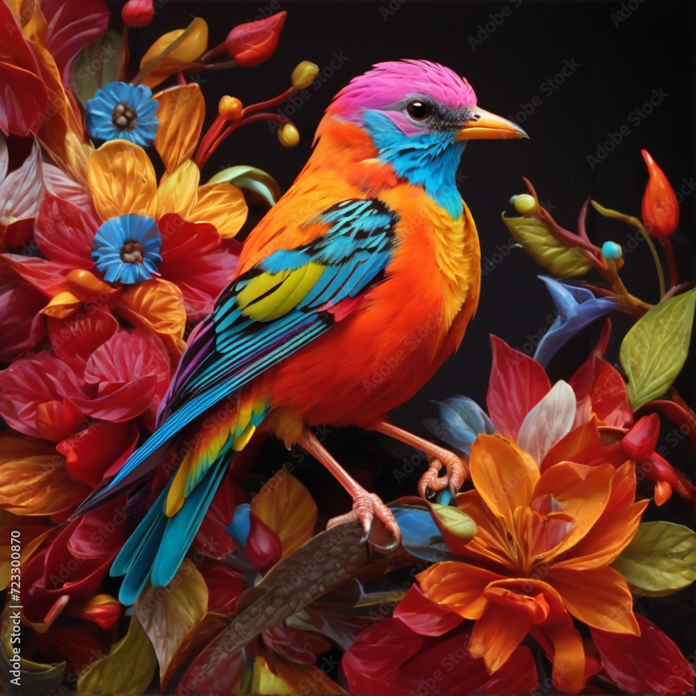 A colorful bird sits on a branch.AI generated