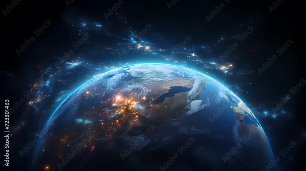 Obraz premium Digital technology universe earth abstract graphics poster web page PPT background