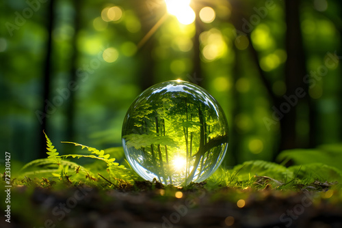 Glass ball in lush green forest - environmental, social, and governance awareness