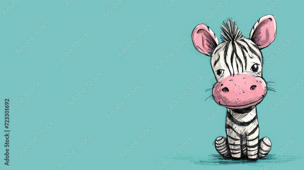 a drawing of a zebra with a pink nose and black and white stripes on it