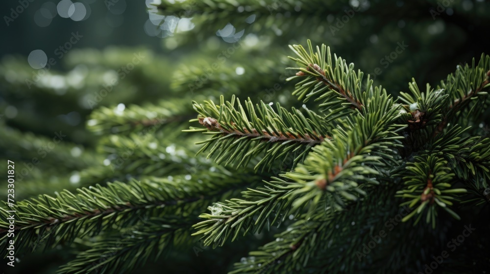 A close-up view of a pine tree branch. This image can be used to depict nature, forestry, or environmental themes A close-up view of a pine tree branch. This image can be used to depict nature, forestry, or environmental themes