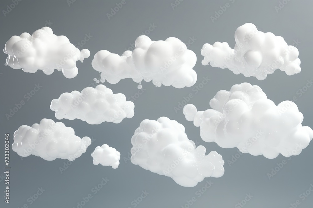 White clouds peacefully floating in the sky. Ideal for backgrounds and nature-themed designs White clouds peacefully floating in the sky. Ideal for backgrounds and nature-themed designs