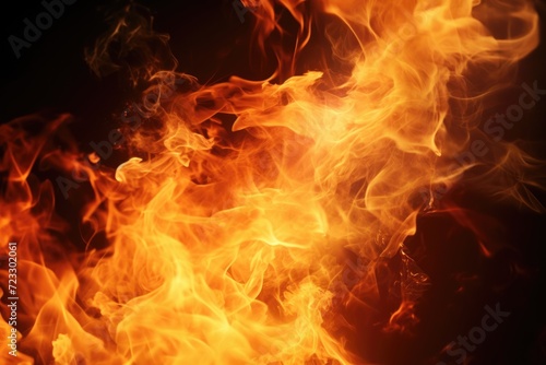 A close-up photograph showcasing the fiery flames on a black background. Ideal for adding a touch of warmth and intensity to any project