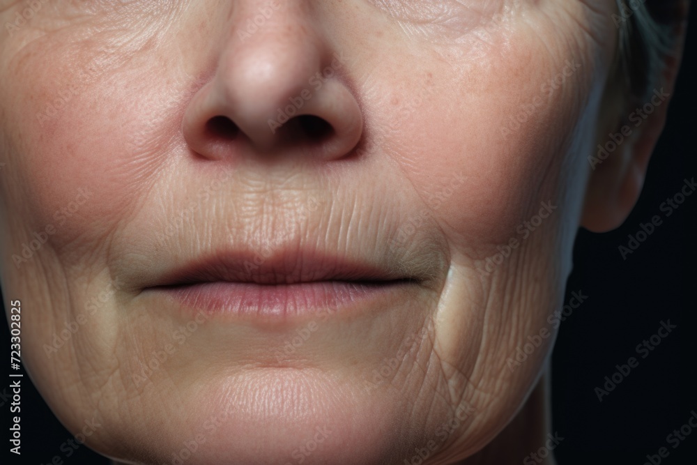 Fototapeta premium Close-up view of a woman's face showing visible wrinkles. Suitable for beauty, skincare, and aging concepts