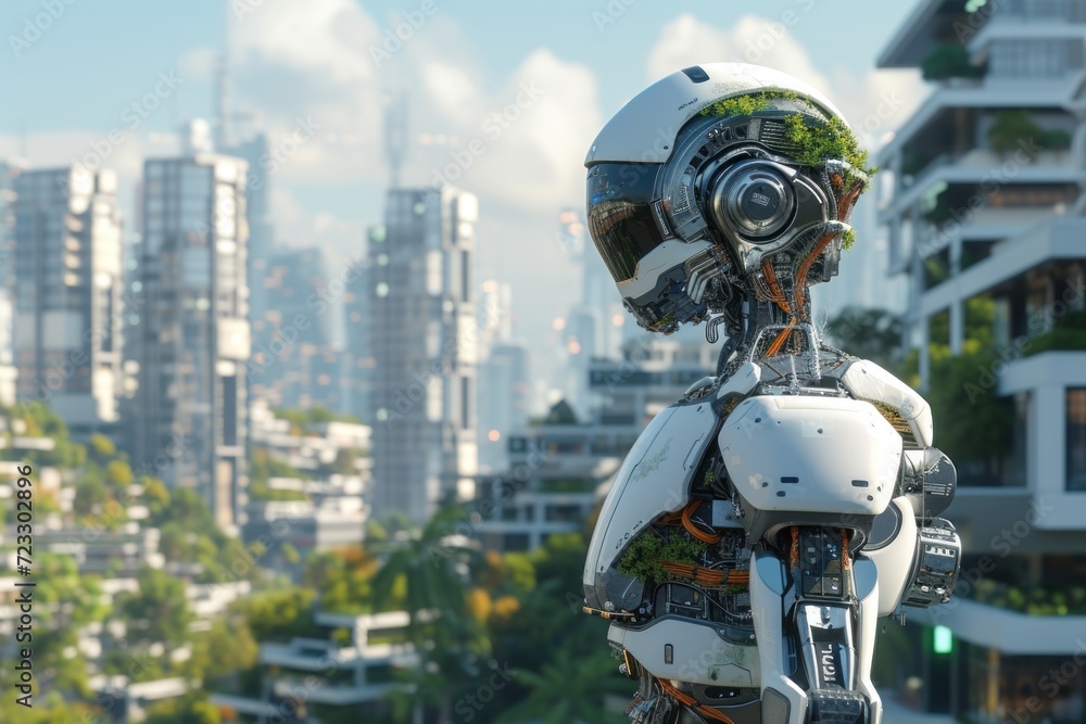 Fototapeta premium Smart city with robot with development city
