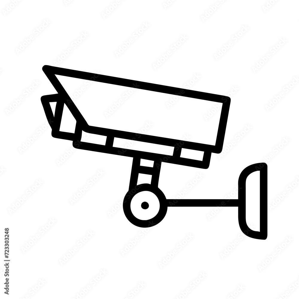 Icon of CCTV camera for home security with online broadcast. Filming movement around the yard. Vector isolated on white. Icon of CCTV camera for home security with online broadcast. Filming movement around the yard. Vector isolated on white.