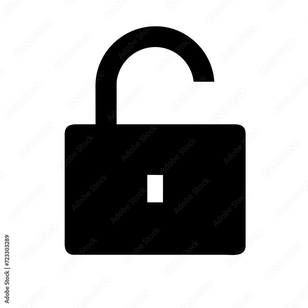 The open lock is a simple black icon. Safety symbol vector isolated on white. The open lock is a simple black icon. Safety symbol vector isolated on white.