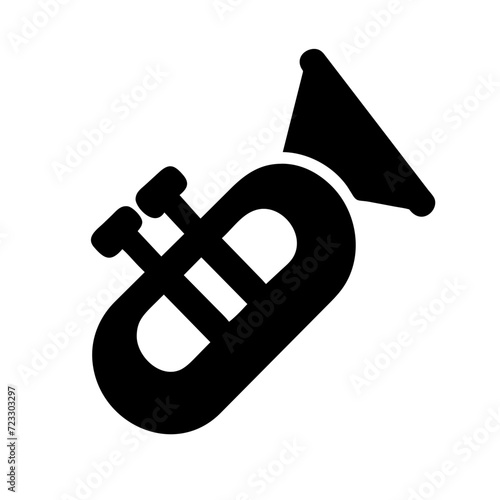 Tube with mouthpiece and three buttons. Simple black trombone vector icon isolated on white.