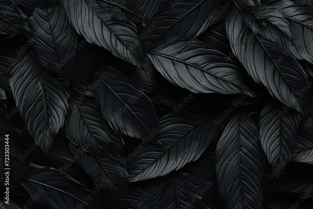 A close-up view of a bunch of black leaves. Perfect for nature-inspired designs and dark-themed projects