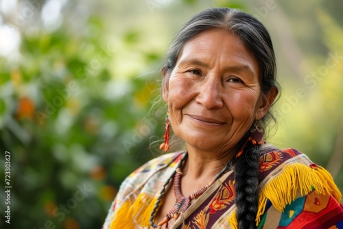 Joyful Indigenous Woman Happily Faces The Camera With Warm Smile