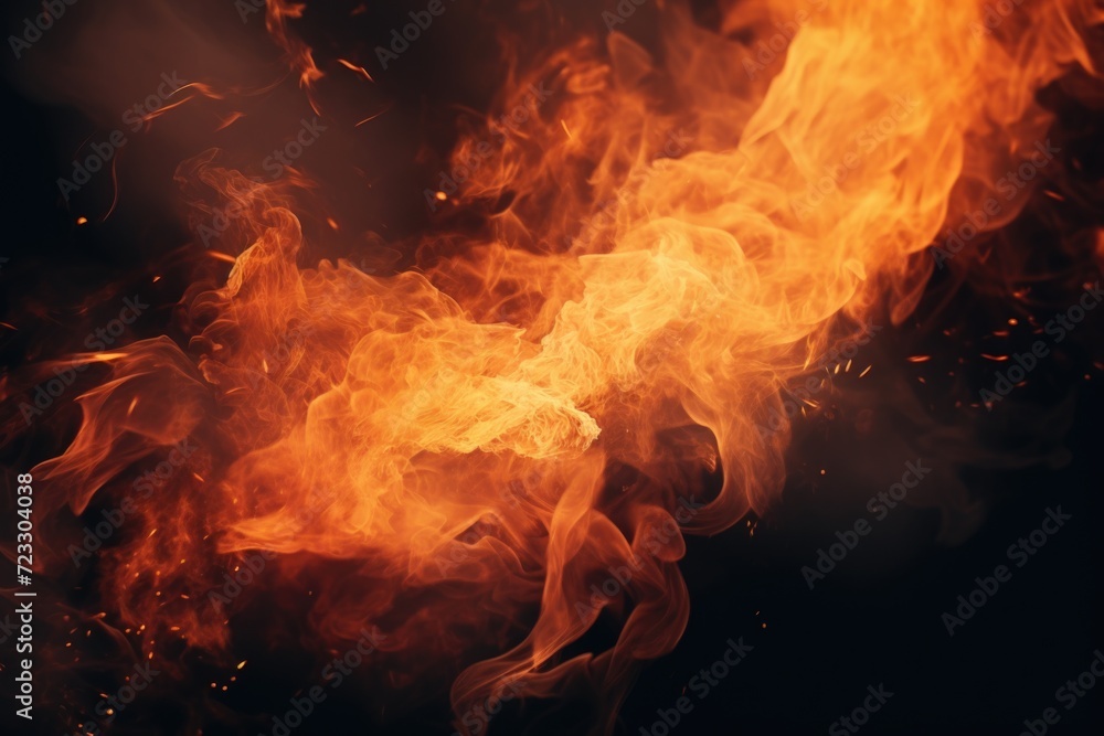 Fototapeta premium A close up view of a fire on a black background. This image can be used to depict warmth, energy, or a dangerous situation