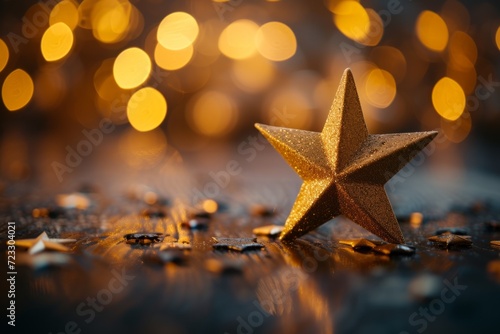 Elevate Your Christmas Decor With A Stunning Gold Star Ornament: Captivating Photo, Balanced And Focused, Ideal For Highlighting