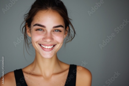 Captivating Supermodel Radiates Confidence With Natural Makeup In Symmetrical Studio Portrait
