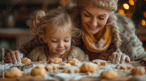  a woman and a little girl are looking at a table full of doughnuts that are on the table.