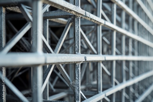 Close up photo of a abstract metallic grid structure emphasizing modern architecture building exterior industry or technology