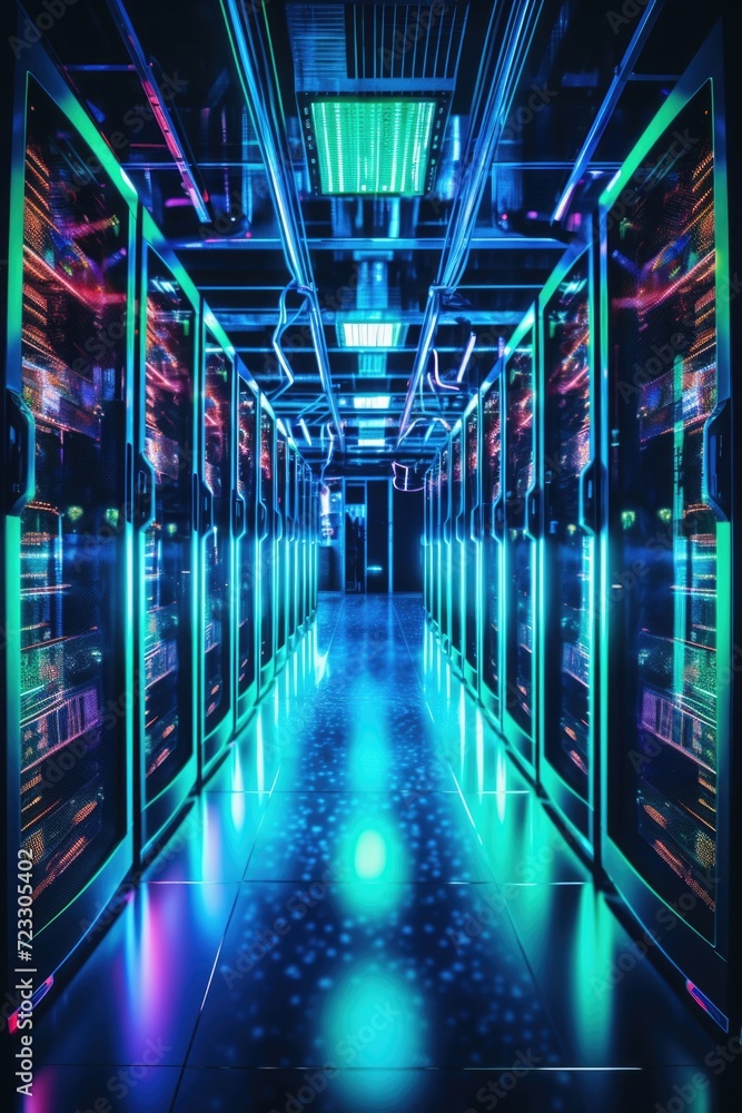 A mesmerizing long hallway with vibrant neon lights. Perfect for adding a modern and stylish touch to any project A mesmerizing long hallway with vibrant neon lights. Perfect for adding a modern and stylish touch to any project